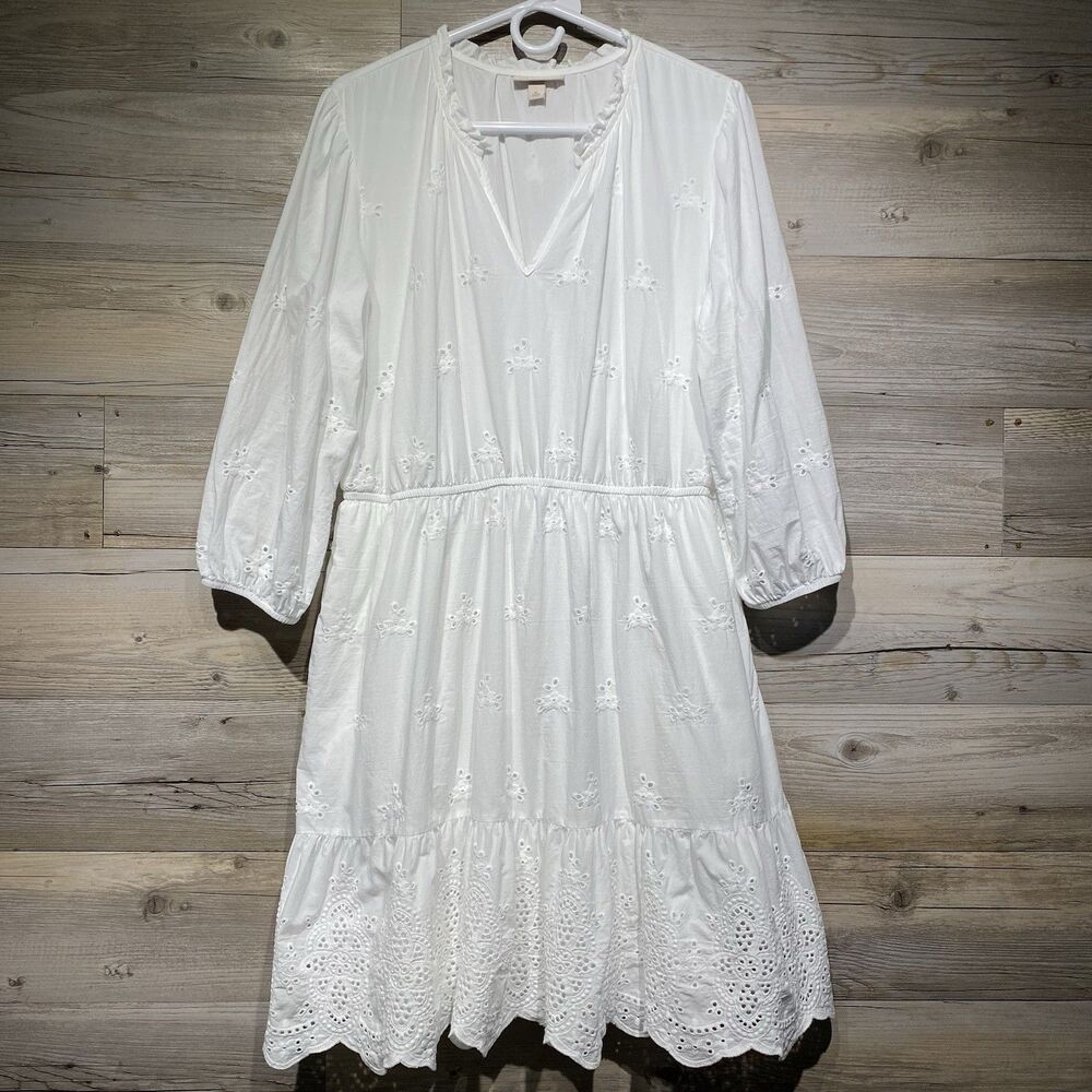 Knox Rose Dress White Eyelet Embroidered Lined Above Knee Size XL Cottagecore